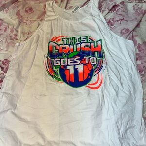Orange “this crush goes to 11” worlds tank size xl